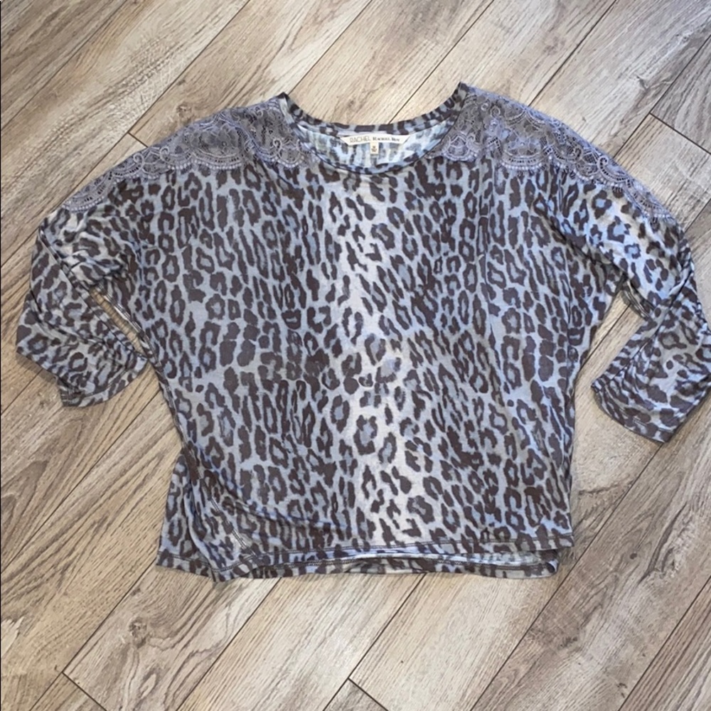 Grey Leopard Lace-Trim Top